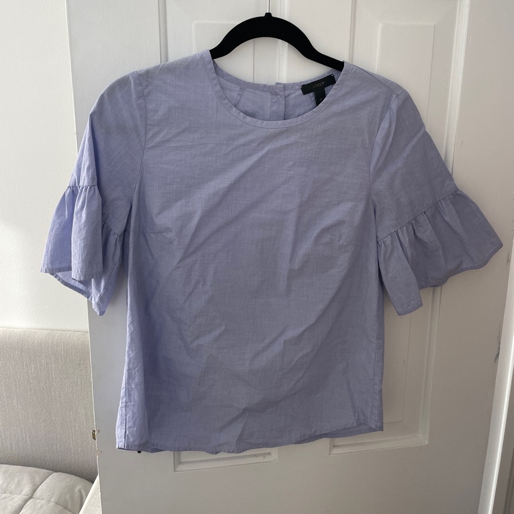 J Crew Short Ruffle Sleeve Button Back Chambray Top | Size: 0 | Color: Blue